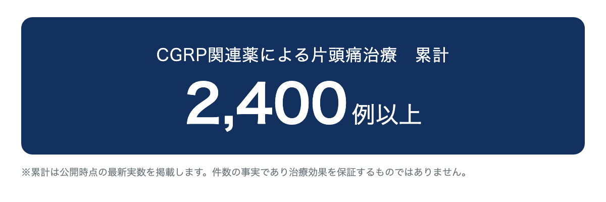CGRP関連薬による片頭痛治療 累計2,400例以上